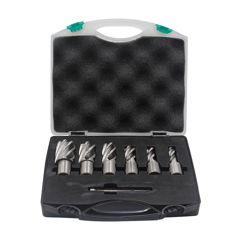 JESTUOUS Annular Cutters Set 6pcs JESTUOUS 3/4 Inch Weldon Shank 1 Cutting Depth 1/2-1-1/16 Cutting Diameter Two Flat HSS Slugger Bits for Mag Drill Press with Pilot Pin - Image 1